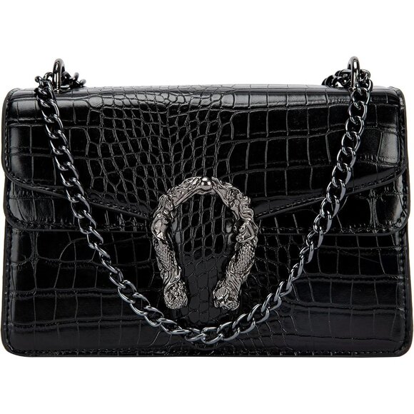 ⚡ Women's Black Snake Vegan Leather Print Casual Satchel Crossbody Handbag - Picture 3 of 7